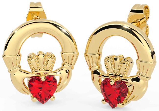 Ruby Gold Claddagh Stud Earrings