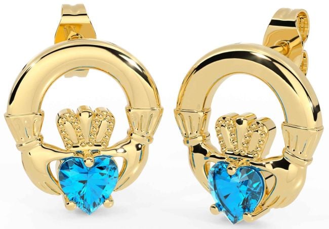 Topaz Gold Claddagh Stud Earrings