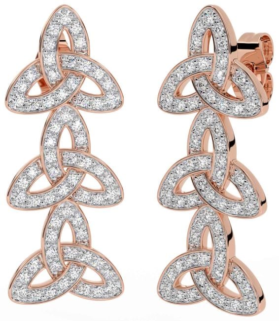 Diamond Rose Gold Silver Celtic Trinity Knot Dangle Earrings