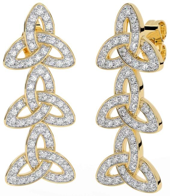 Diamond Gold Silver Celtic Trinity Knot Dangle Earrings