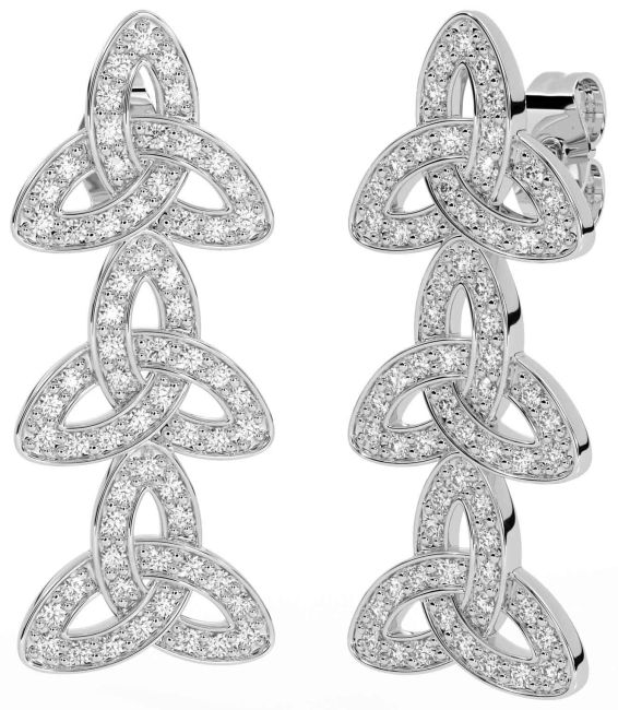 Diamond Silver Celtic Trinity Knot Dangle Earrings