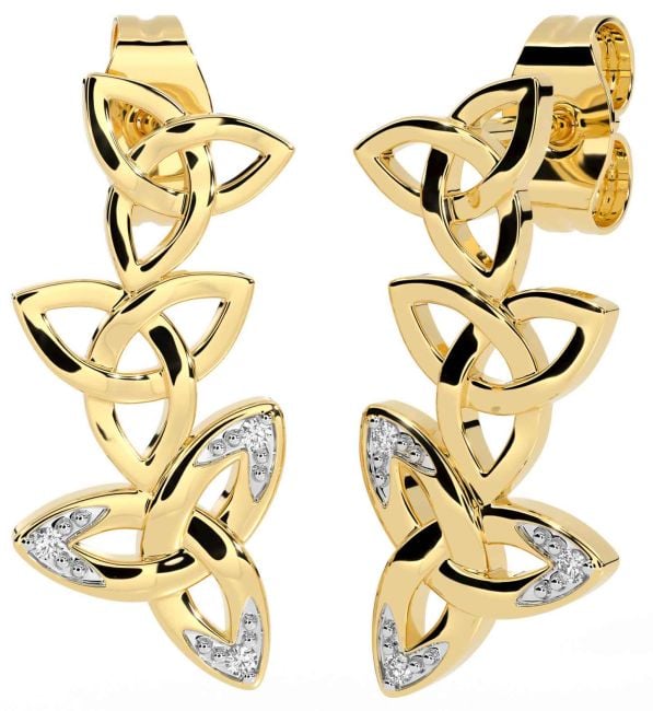 Diamond Gold Silver Celtic Trinity Knot Dangle Earrings