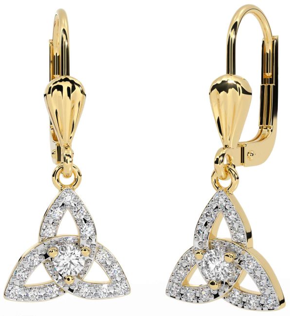 Diamond Gold Celtic Trinity Knot Dangle Earrings