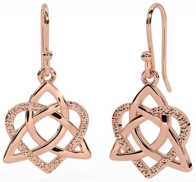 Rose Gold Silver Celtic Trinity Knot Heart Dangle Earrings