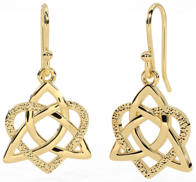 Gold Celtic Trinity Knot Heart Dangle Earrings