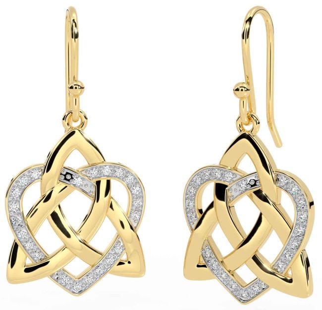 Diamond Gold Celtic Trinity Knot Heart Dangle Earrings