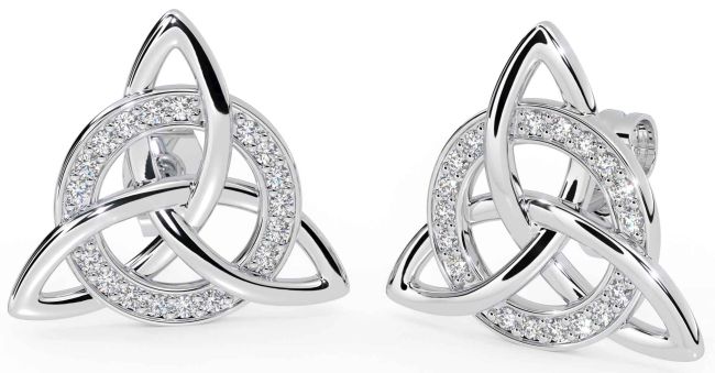 Diamond White Gold Celtic Trinity Knot Stud Earrings