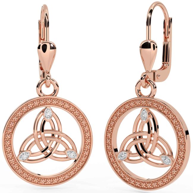 Diamond Rose Gold Celtic Trinity Knot Dangle Earrings