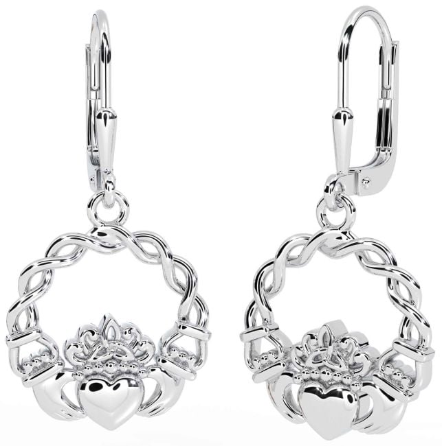 Silver Celtic Claddagh Dangle Earrings