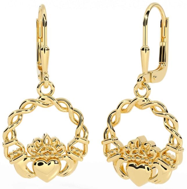 Gold Celtic Claddagh Dangle Earrings