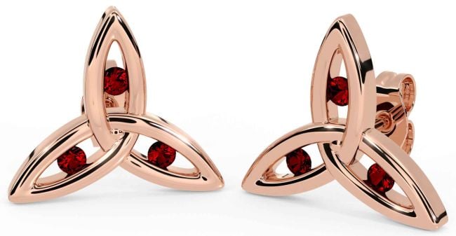 Garnet Rose Gold Silver Celtic Trinity Knot Stud Earrings