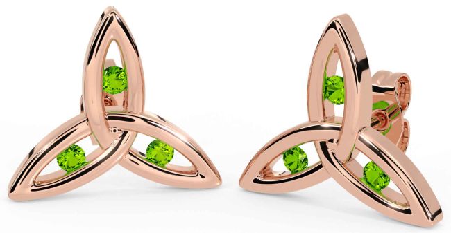 Peridot Rose Gold Silver Celtic Trinity Knot Stud Earrings