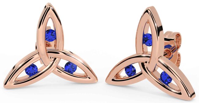 Sapphire Rose Gold Silver Celtic Trinity Knot Stud Earrings