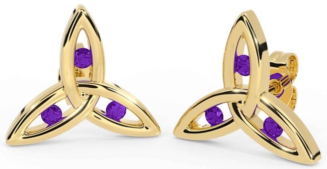 Amethyst Gold Silver Celtic Trinity Knot Stud Earrings