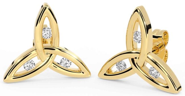 Diamond Gold Silver Celtic Trinity Knot Stud Earrings