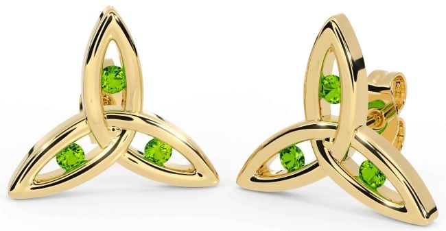 Peridot Gold Silver Celtic Trinity Knot Stud Earrings