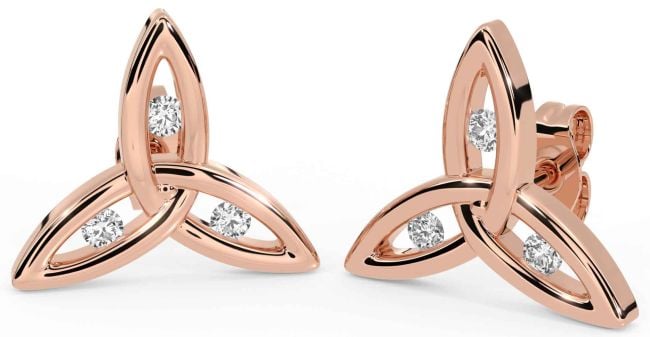 Diamond Rose Gold Celtic Trinity Knot Stud Earrings