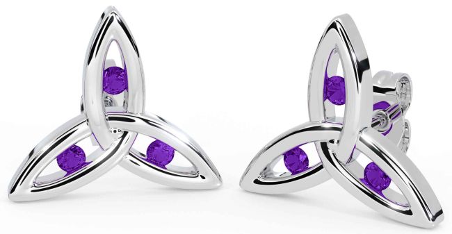 Amethyst Silver Celtic Trinity Knot Stud Earrings