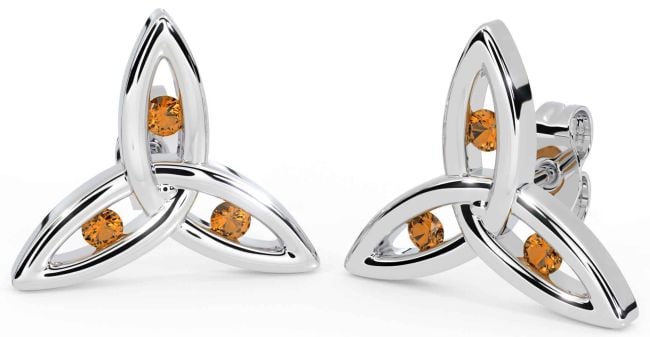 Citrine Silver Celtic Trinity Knot Stud Earrings