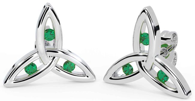 Emerald Silver Celtic Trinity Knot Stud Earrings