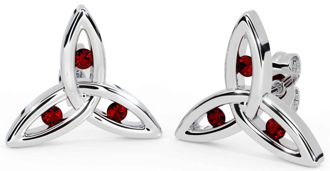 Garnet Silver Celtic Trinity Knot Stud Earrings