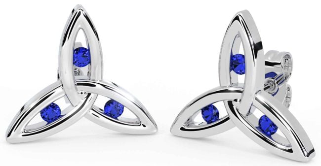 Sapphire Silver Celtic Trinity Knot Stud Earrings