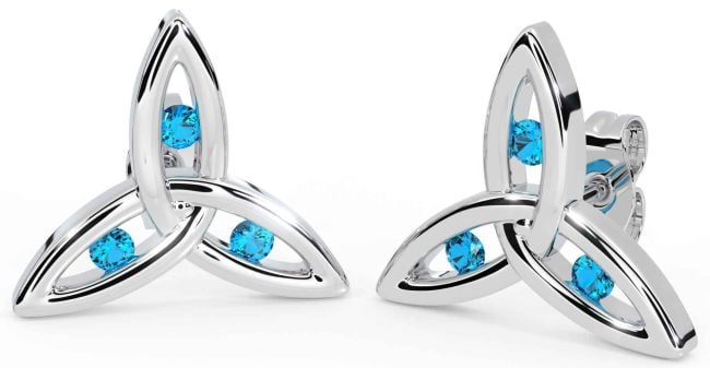 Topaz Silver Celtic Trinity Knot Stud Earrings