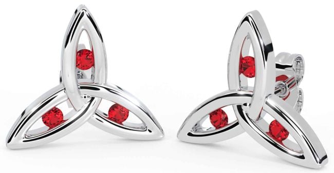 Ruby White Gold Celtic Trinity Knot Stud Earrings