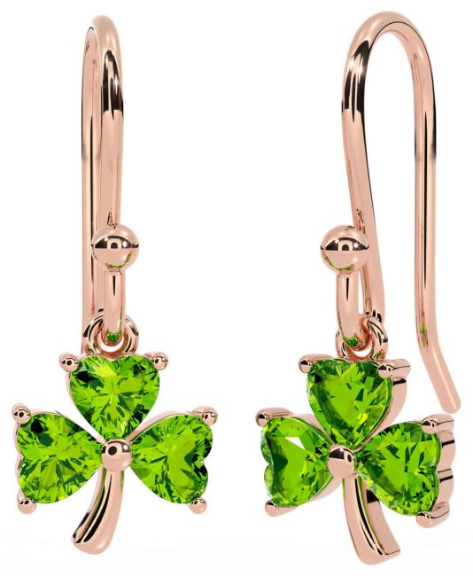 Peridot Rose Gold Silver Shamrock Dangle Earrings