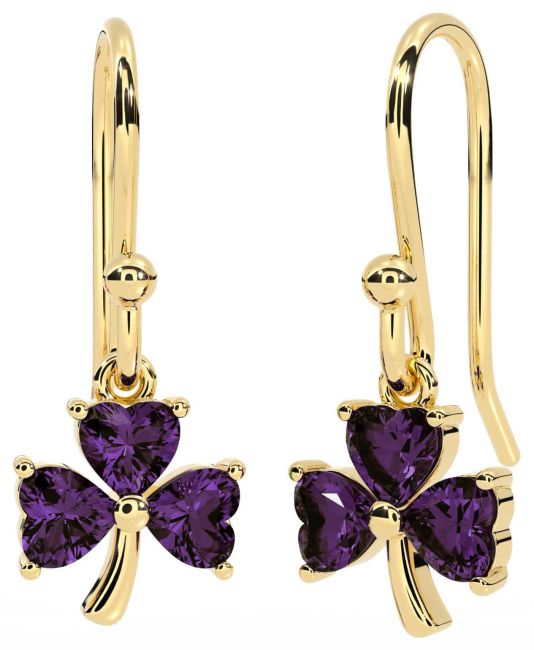 Alexandrite Gold Silver Shamrock Dangle Earrings