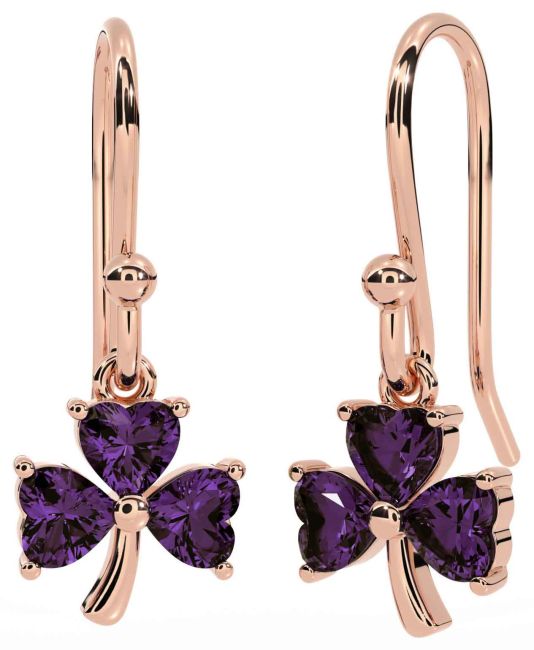 Alexandrite Rose Gold Shamrock Dangle Earrings