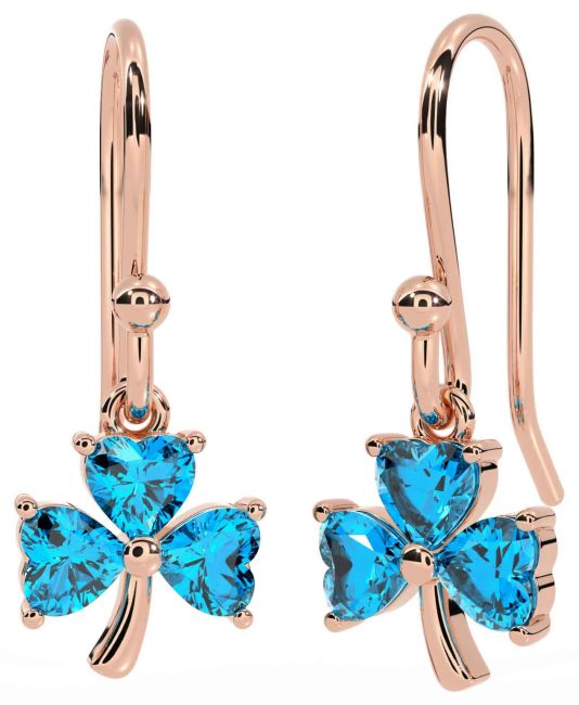 Topaz Rose Gold Shamrock Dangle Earrings