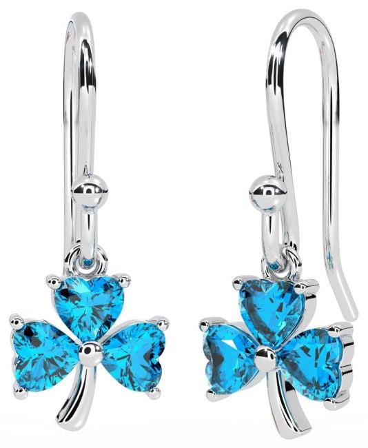 Topaz Silver Shamrock Dangle Earrings