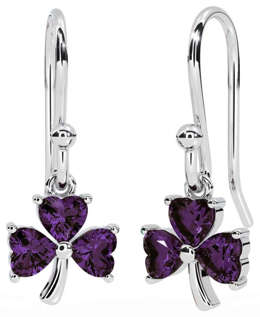 Alexandrite White Gold Shamrock Dangle Earrings