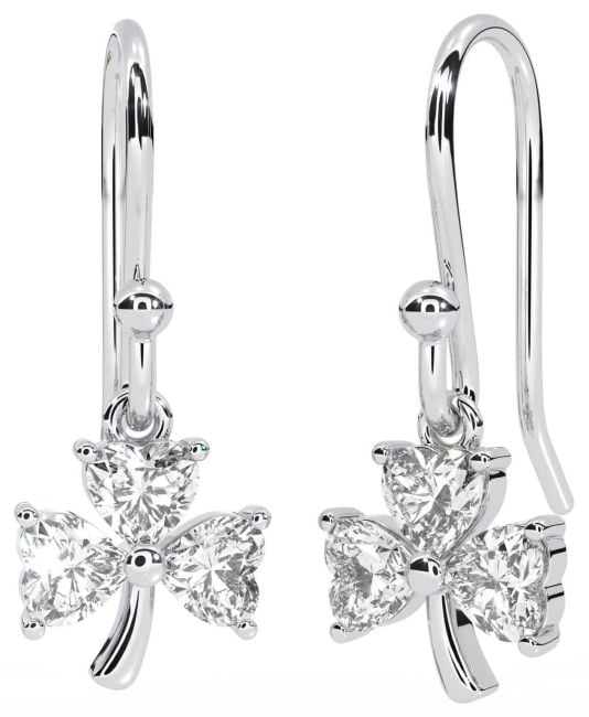 Diamond White Gold Shamrock Dangle Earrings