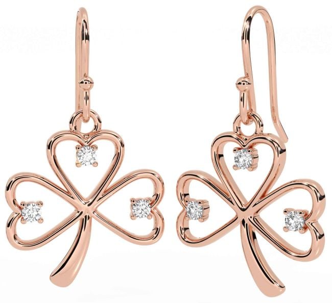 Diamond Rose Gold Shamrock Dangle Earrings