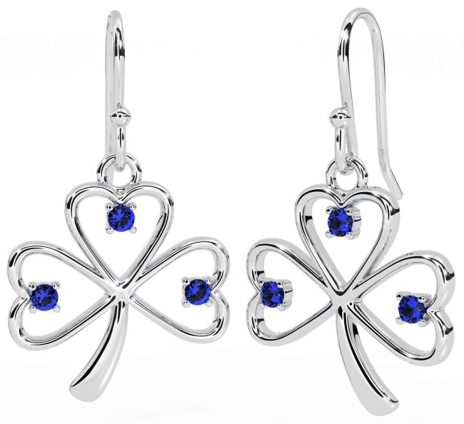 Sapphire Silver Shamrock Dangle Earrings