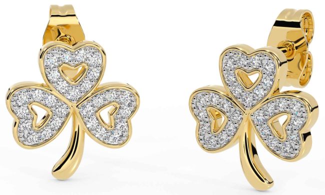 Diamond Gold Shamrock Stud Earrings