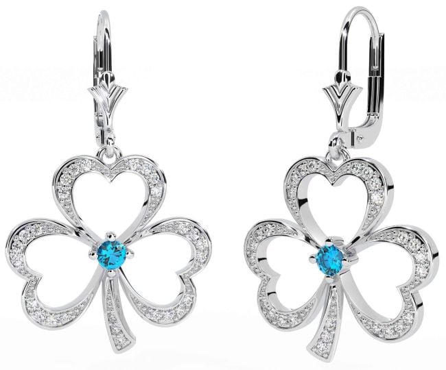 Diamond Topaz Silver Shamrock Dangle Earrings