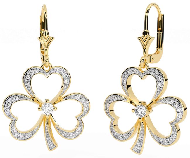 Diamond Gold Shamrock Dangle Earrings