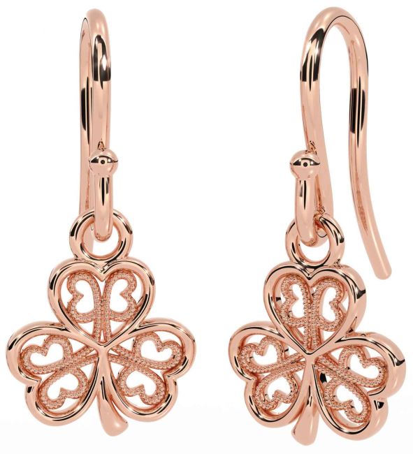 Rose Gold Silver Shamrock Dangle Earrings