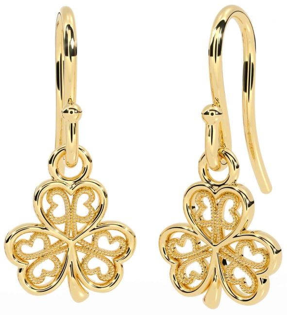 Gold Shamrock Dangle Earrings