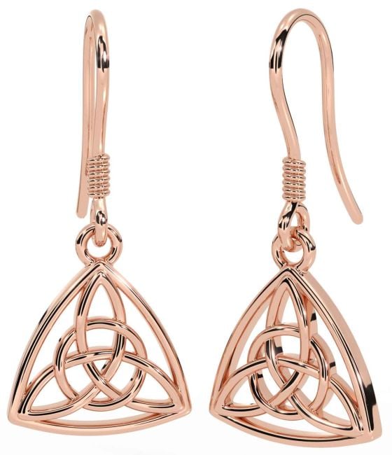 Rose Gold Silver Celtic Trinity Knot Dangle Earrings