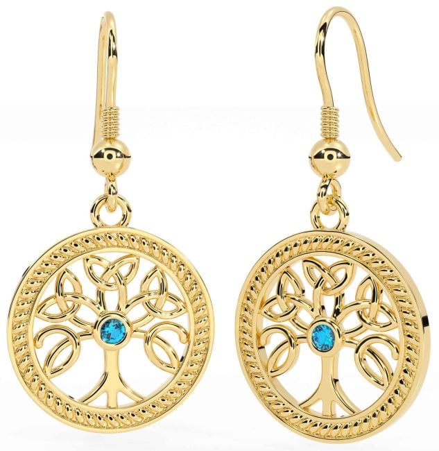 Topaz Gold Celtic Tree of Life Trinity Knot Dangle Earrings