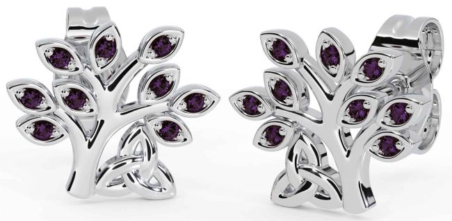 Alexandrite Silver Celtic Tree of Life Trinity Knot Stud Earrings