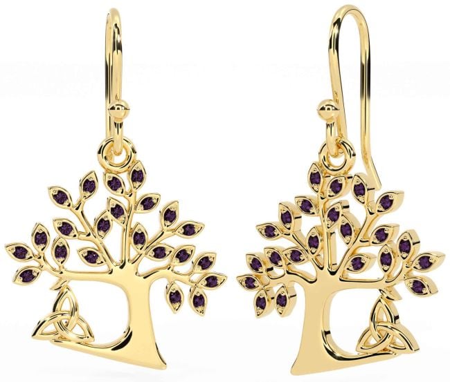 Alexandrite Gold Silver Celtic Tree of Life Trinity Knot Dangle Earrings