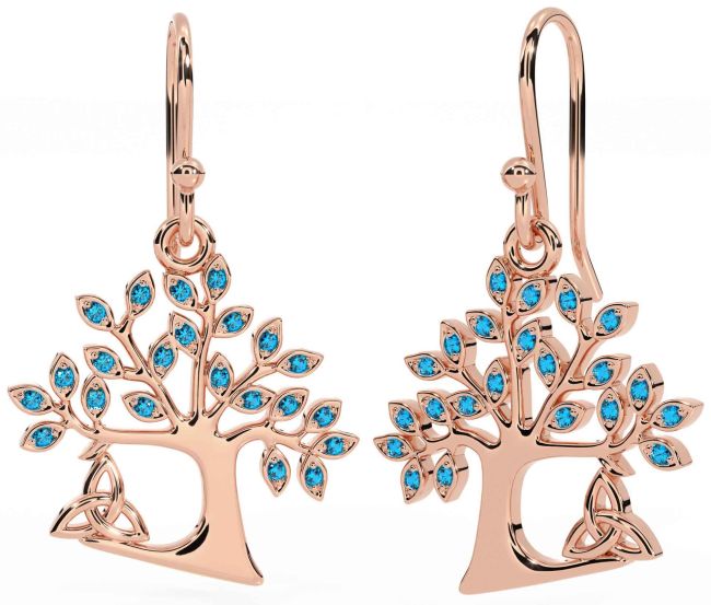 Topaz Rose Gold Celtic Tree of Life Trinity Knot Dangle Earrings