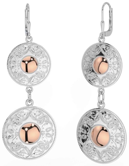 Rose Gold Silver Celtic Warrior Dangle Earrings