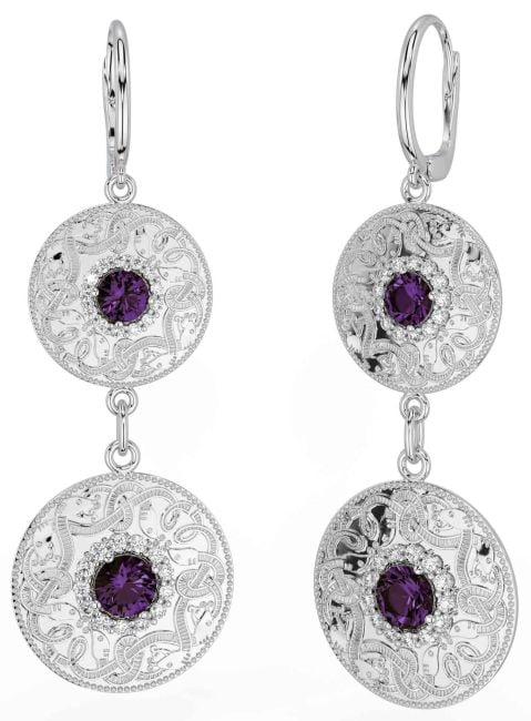 Diamond Alexandrite Silver Celtic Warrior Dangle Earrings