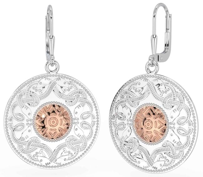 Rose Gold Silver Celtic Warrior Dangle Earrings